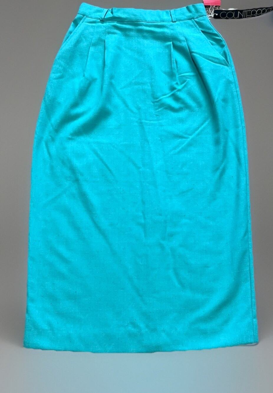 Counterparts 80s 90s Aqua Blue Green Woven Pencil Long Skirt Womens 8 DEADSTOCK
